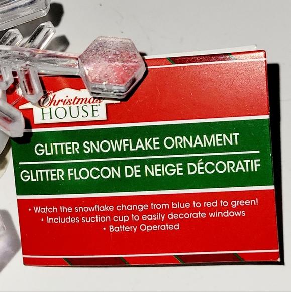 New 2 Snowflake Iridescent Glitter Color Changing Light Up Ornaments, Set of 2 - Picture 3 of 7